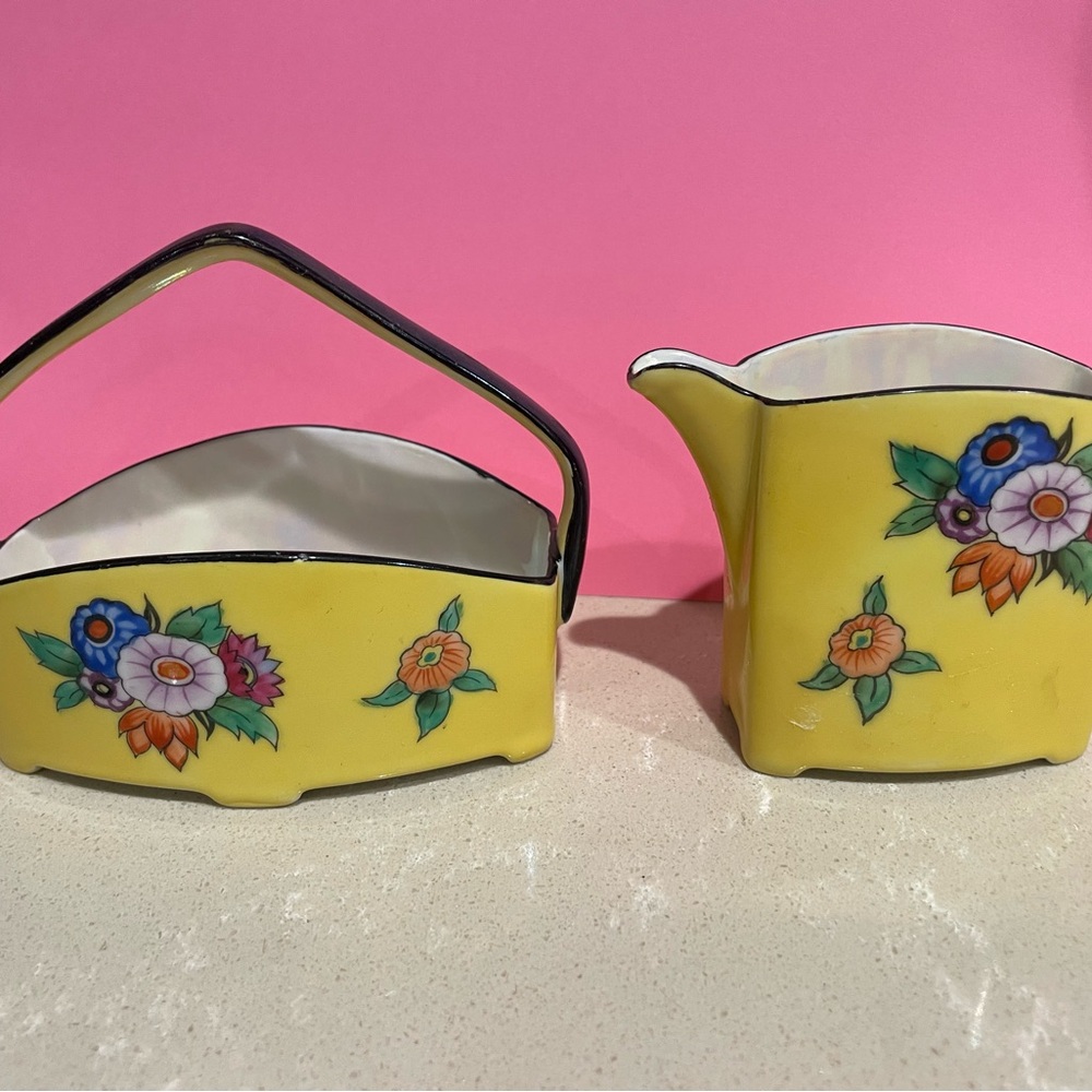 Vintage Noritake Floral lusterware cream and sugar set